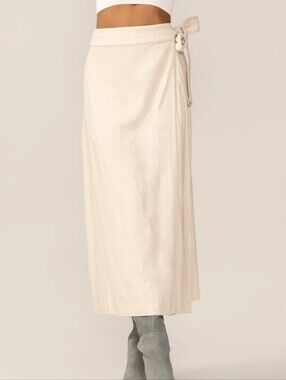 Rachel Natural Wide Bow Maxi Wrap Linen Skirt
